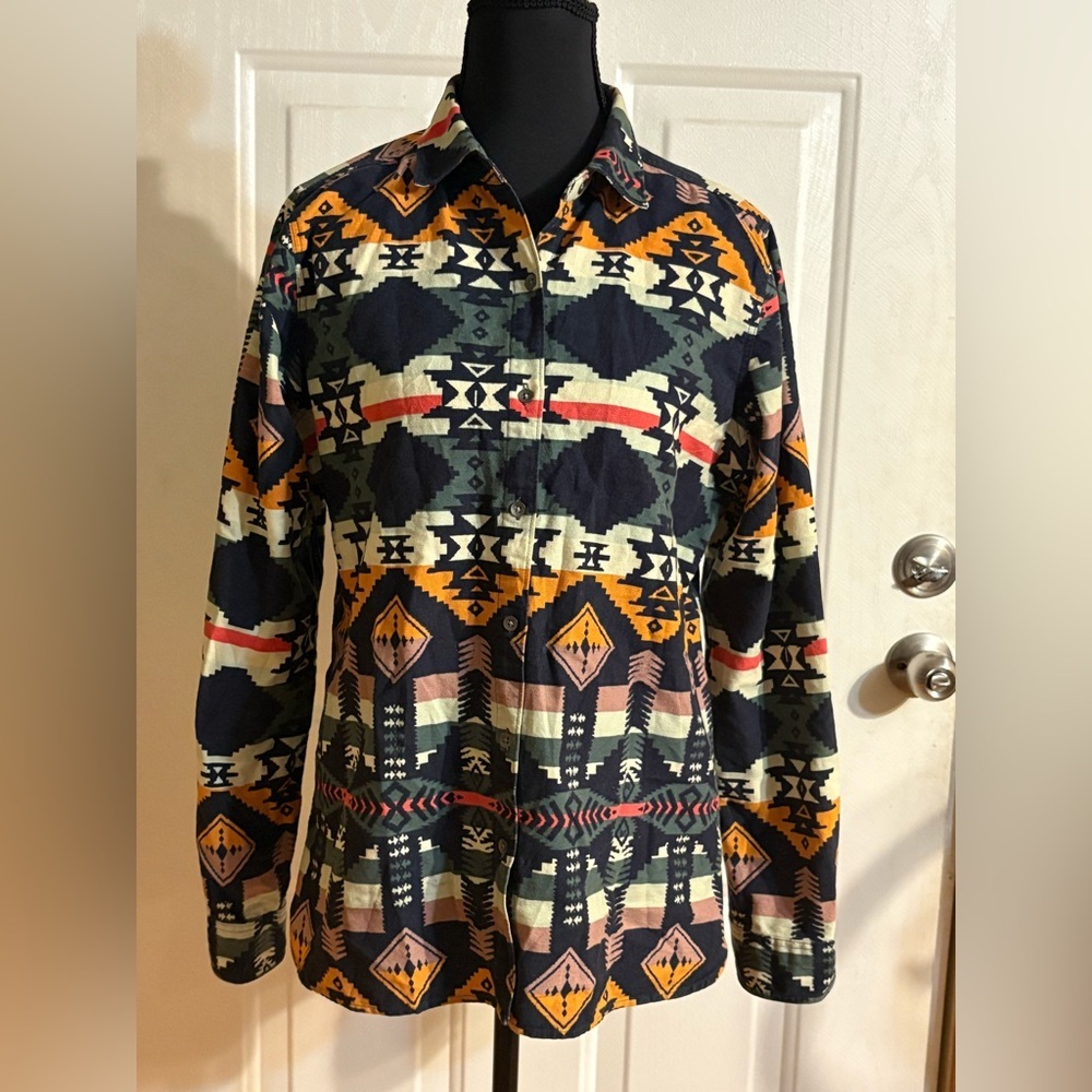 Woolrich Aztec Geometric Shapes Southwestern Soft Flannel Buttondown Shirt S - Picture 2 of 14